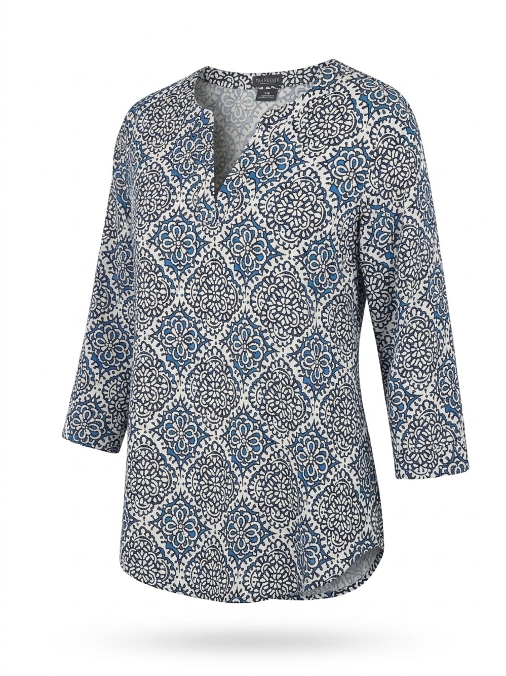 Van Heusen Blue and White Printed Split-Neck Tunic